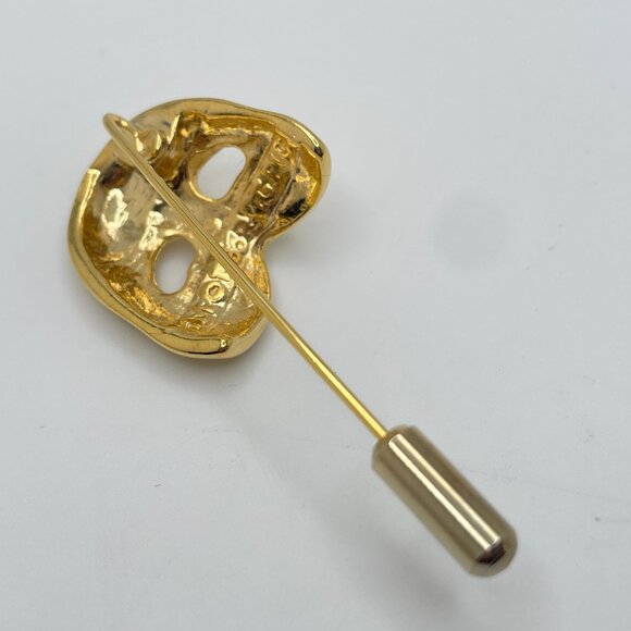 Vintage MONET Phantom of the Opera Mask Pin Gold Plated Signed Designer Jewelry - Picture 9 of 10